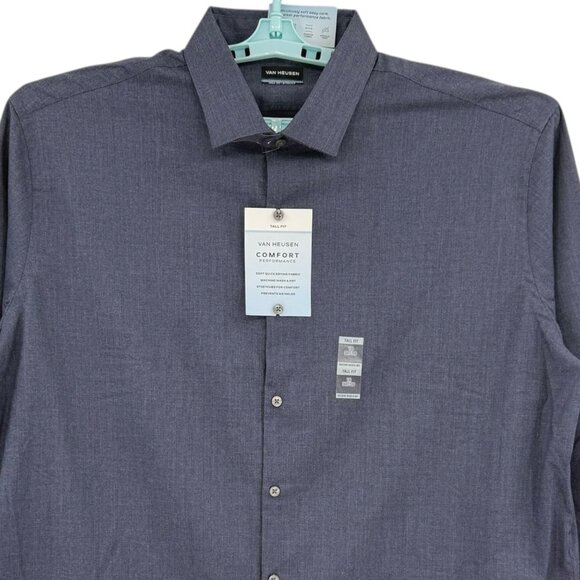 Van Heusen Men's Comfort Performance Stretch Blue Dress Shirt Size Tall 18-37/38 - Picture 3 of 10